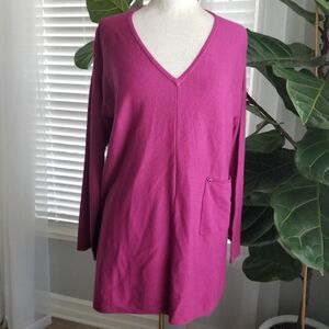 Soft surroundings magenta tunic pullover v-neck sweater size small